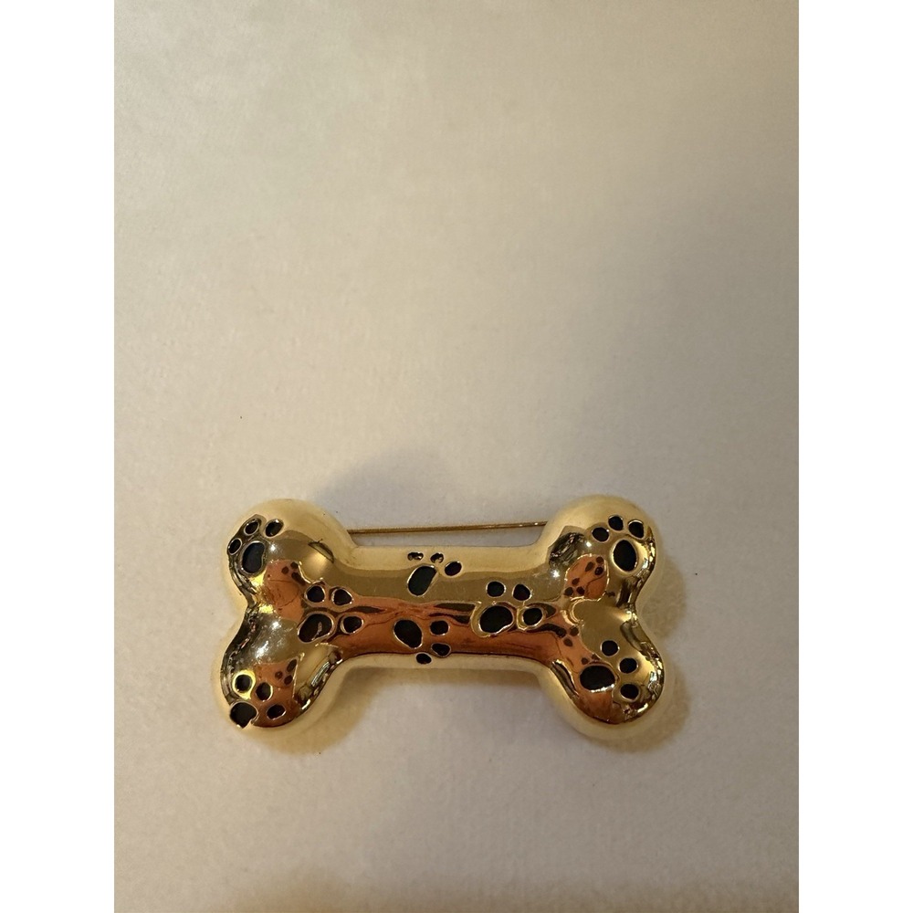 Vintage Anne Klein Gold-Tone Paw Print Dog Bone Brooch Signed Puppy Gift